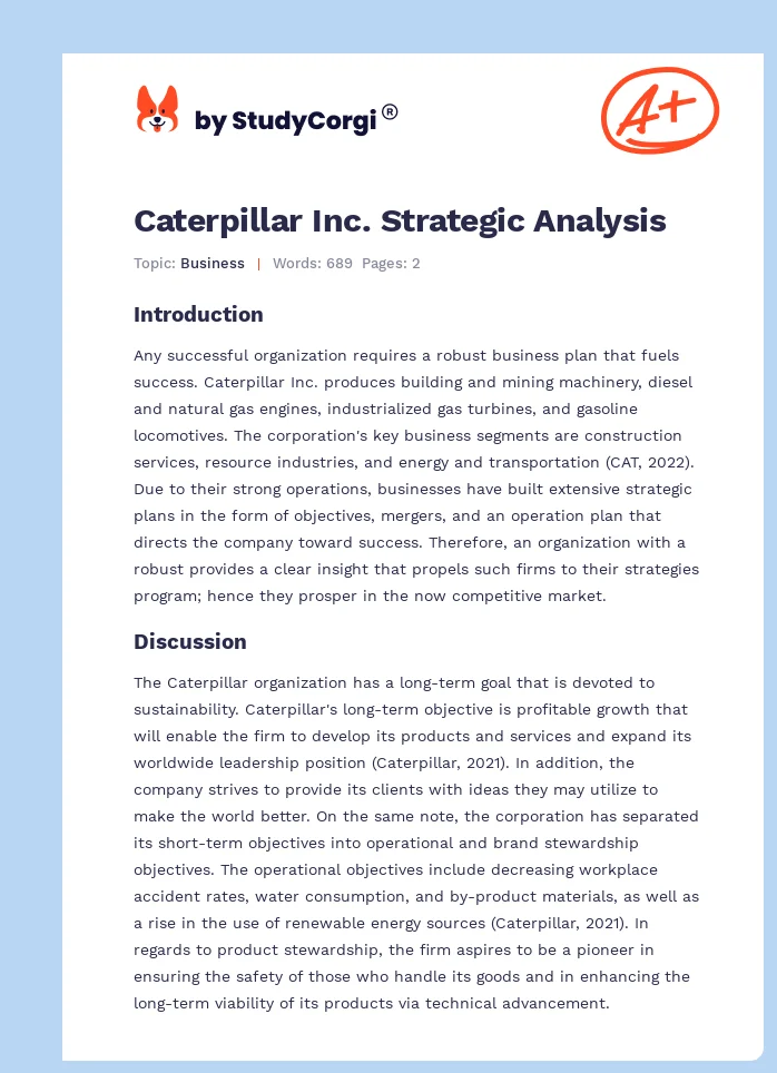 Caterpillar Inc. Strategic Analysis. Page 1