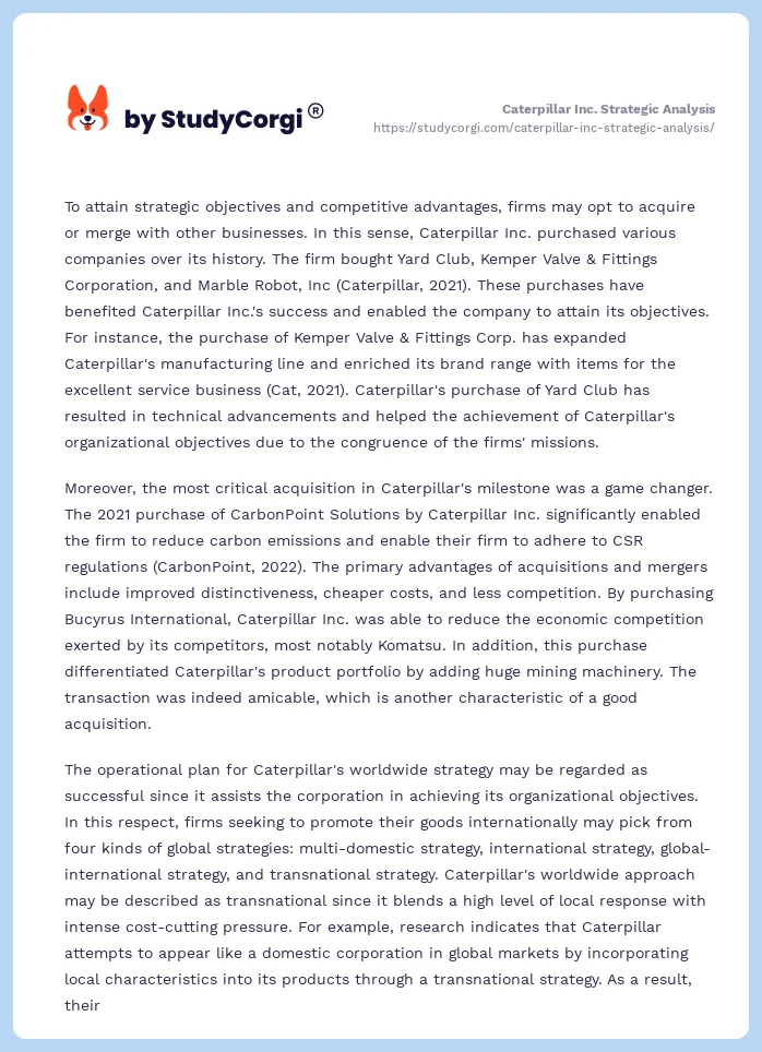 Caterpillar Inc. Strategic Analysis. Page 2