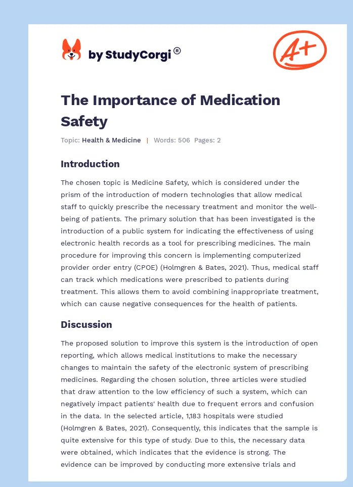 The Importance of Medication Safety. Page 1