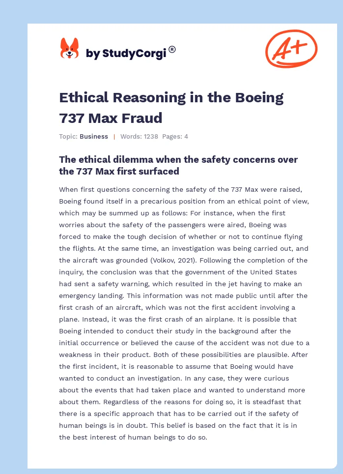 Ethical Reasoning in the Boeing 737 Max Fraud. Page 1