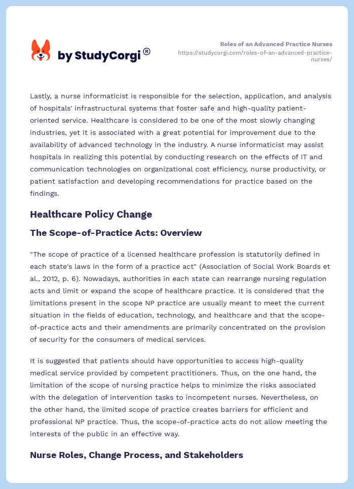 Roles of an Advanced Practice Nurses. Page 2
