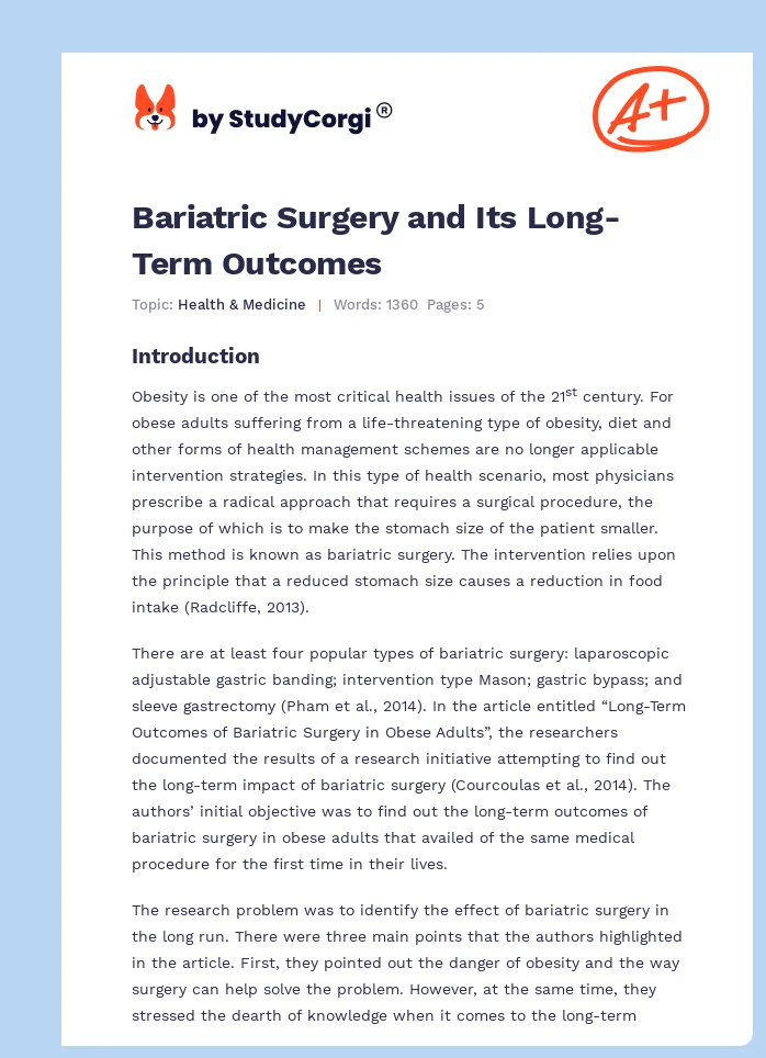 Bariatric Surgery and Its Long-Term Outcomes. Page 1