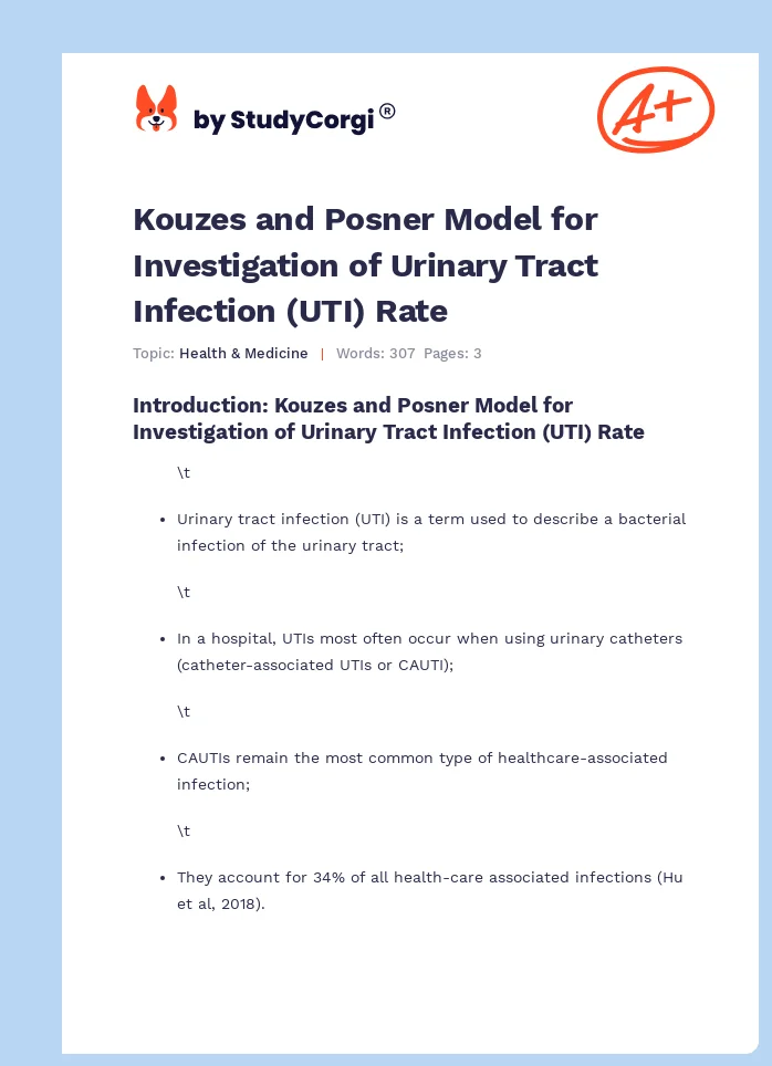 Kouzes and Posner Model for Investigation of Urinary Tract Infection (UTI) Rate. Page 1