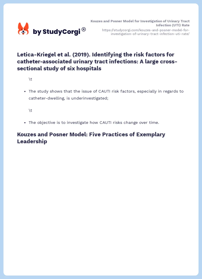 Kouzes and Posner Model for Investigation of Urinary Tract Infection (UTI) Rate. Page 2