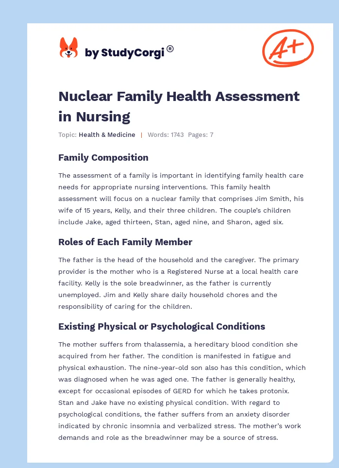 Nuclear Family Health Assessment in Nursing. Page 1