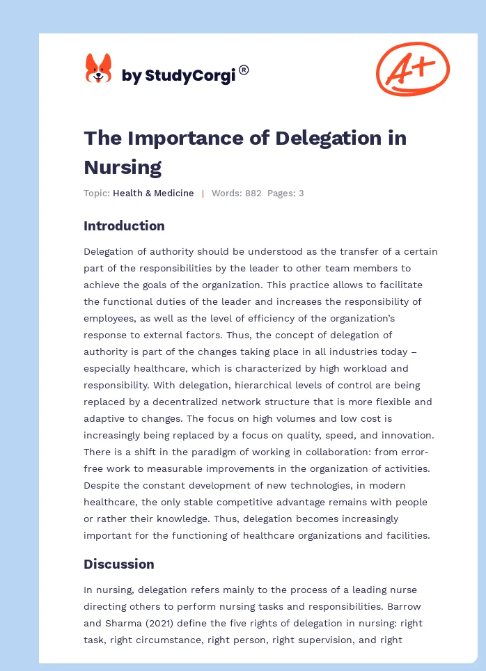 The Importance of Delegation in Nursing. Page 1