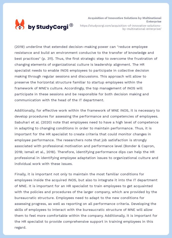 Acquisition of Innovative Solutions by Multinational Enterprise. Page 2