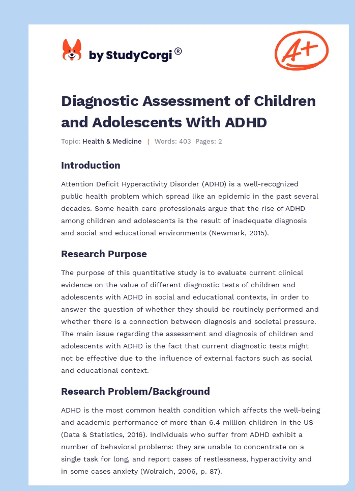 Diagnostic Assessment of Children and Adolescents With ADHD. Page 1