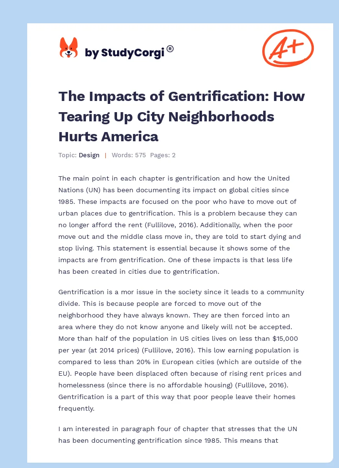 The Impacts of Gentrification: How Tearing Up City Neighborhoods Hurts America. Page 1