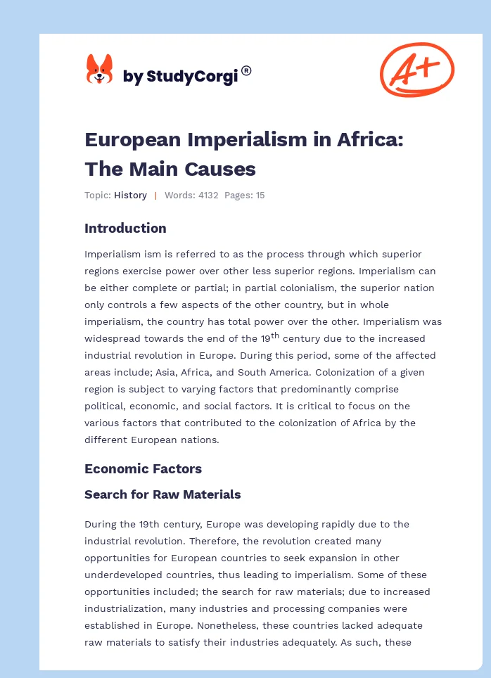 European Imperialism in Africa: The Main Causes. Page 1