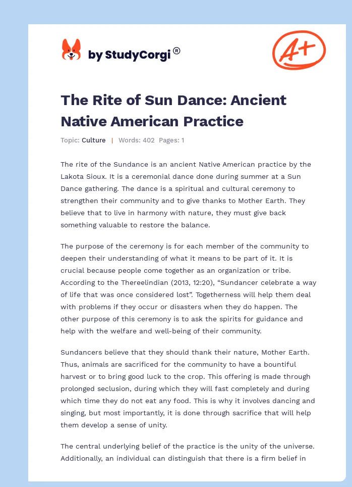 The Rite of Sun Dance: Ancient Native American Practice. Page 1