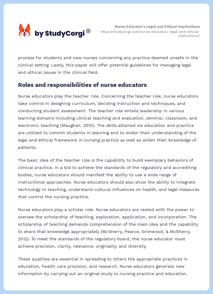 Nurse Educator's Legal and Ethical Implications. Page 2