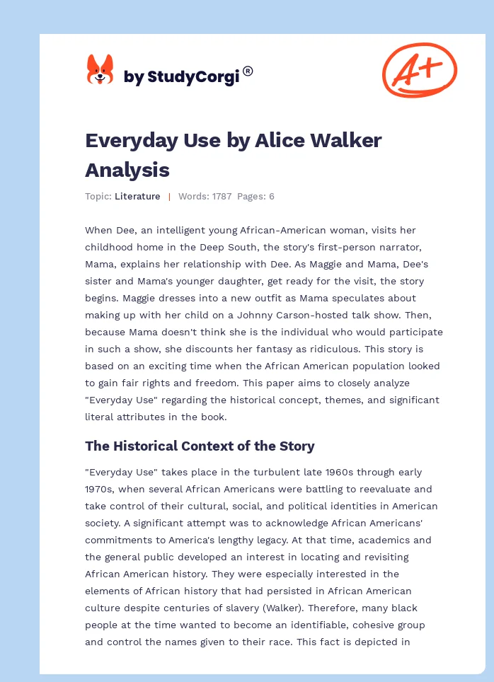 Everyday Use by Alice Walker Analysis. Page 1