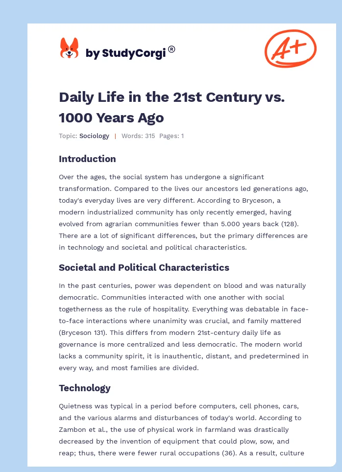 Daily Life in the 21st Century vs. 1000 Years Ago. Page 1