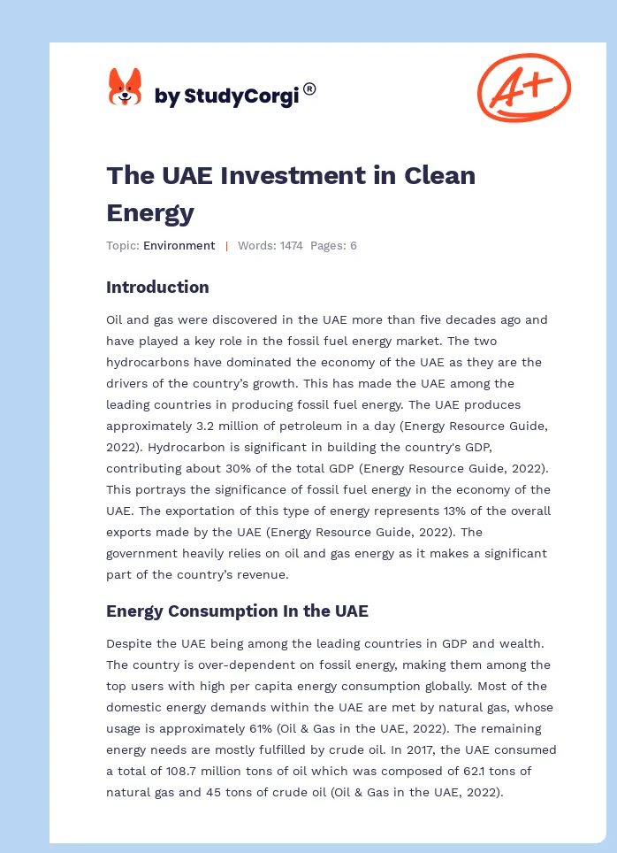 The UAE Investment in Clean Energy. Page 1