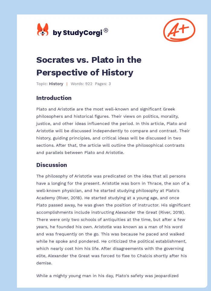 Socrates vs. Plato in the Perspective of History | Free Essay Example