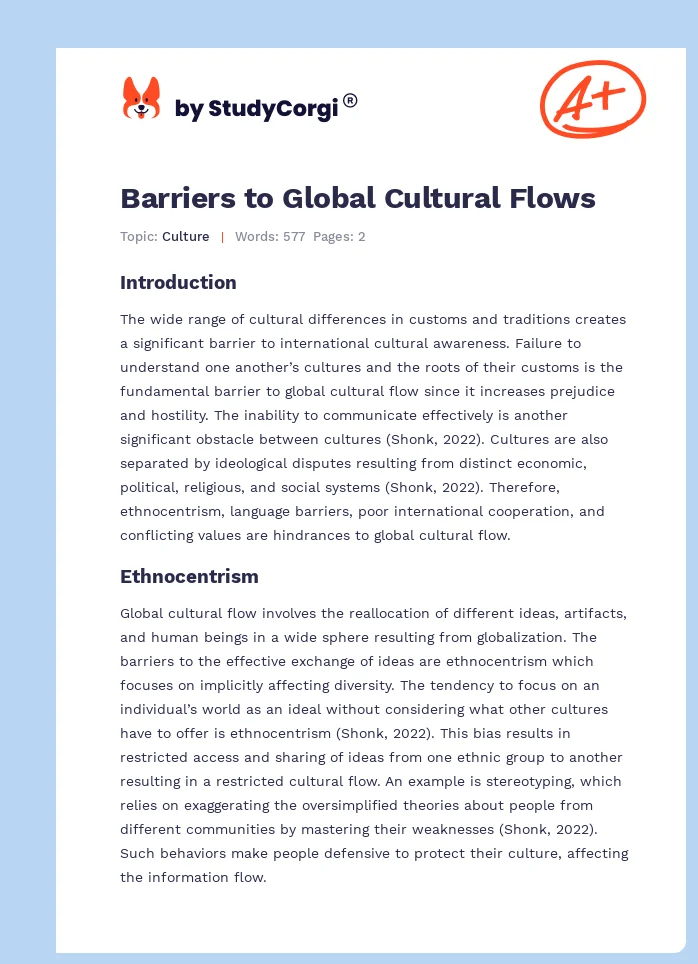 Barriers to Global Cultural Flows. Page 1