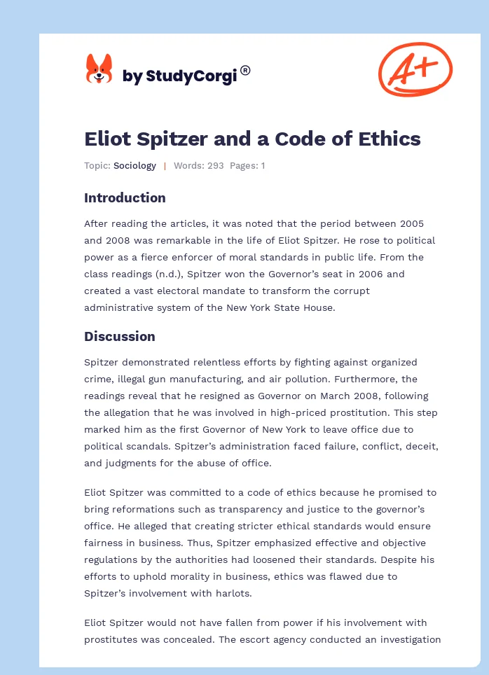 Eliot Spitzer and a Code of Ethics. Page 1