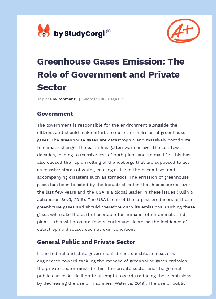 Greenhouse Gases Emission: The Role of Government and Private Sector. Page 1