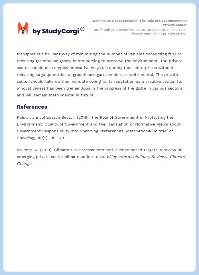 Greenhouse Gases Emission: The Role of Government and Private Sector. Page 2