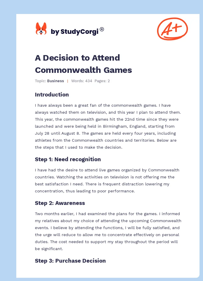 A Decision to Attend Commonwealth Games. Page 1