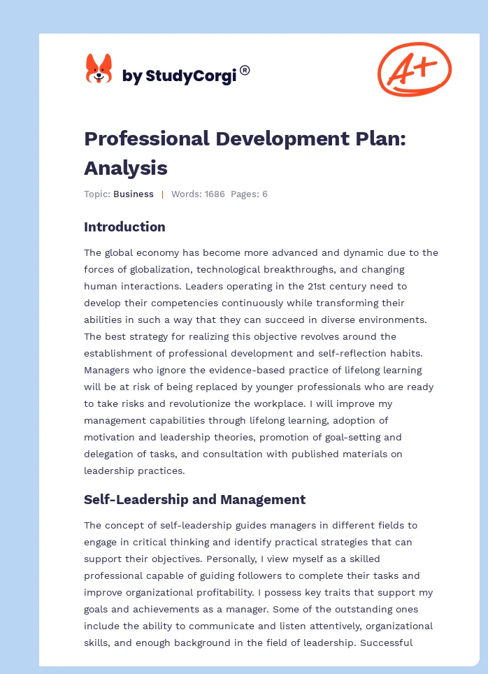 Professional Development Plan: Analysis. Page 1