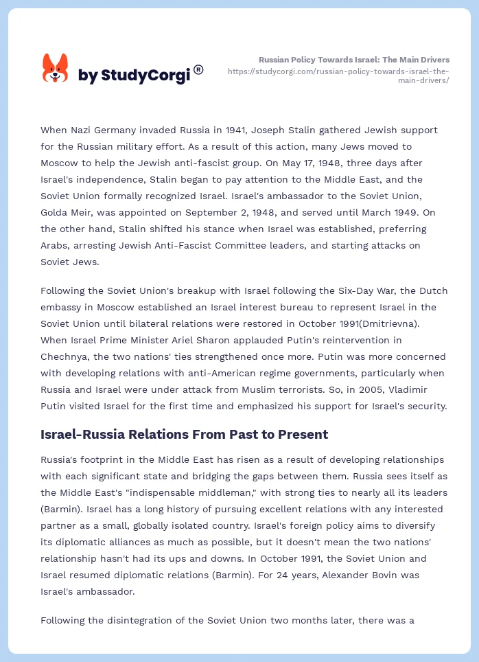 Russian Policy Towards Israel: The Main Drivers. Page 2