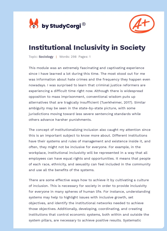 Institutional Inclusivity in Society. Page 1