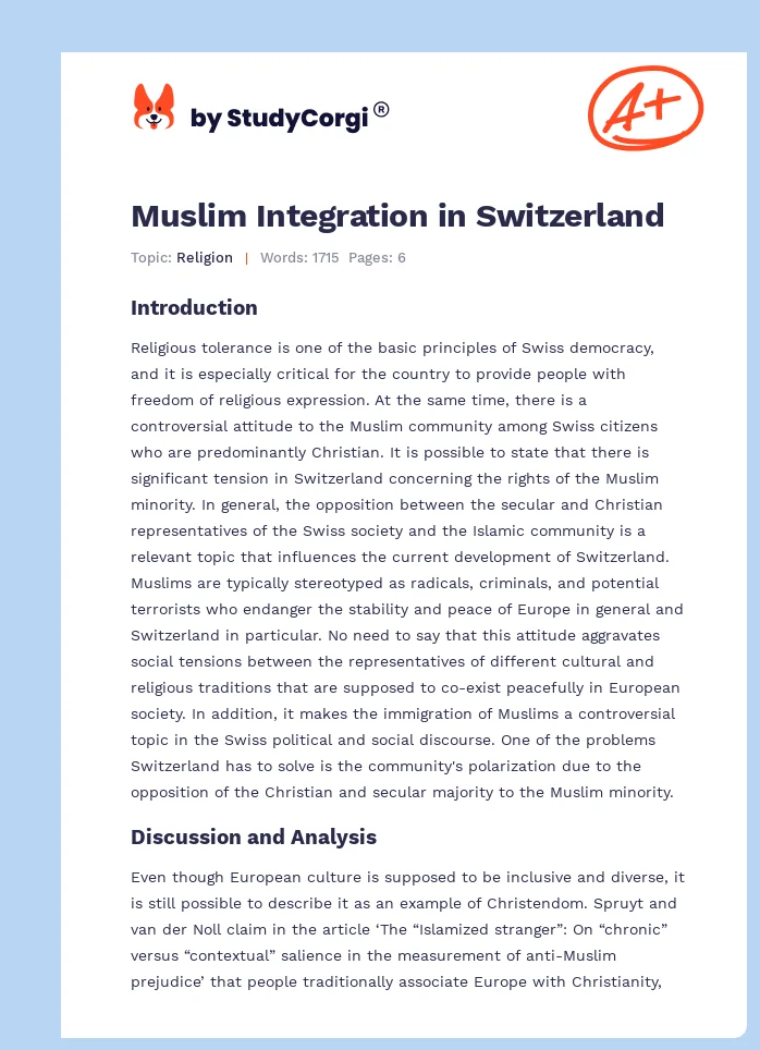 Muslim Integration in Switzerland. Page 1