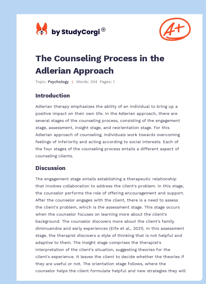 The Counseling Process in the Adlerian Approach. Page 1