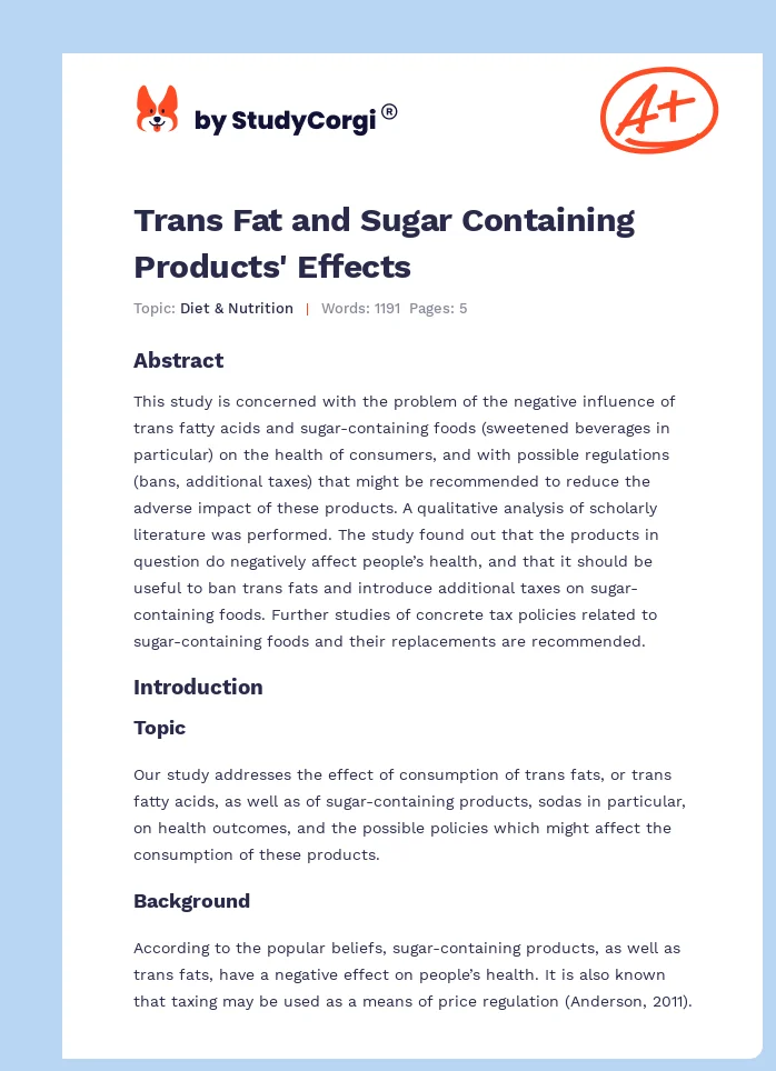 Trans Fat and Sugar Containing Products' Effects. Page 1