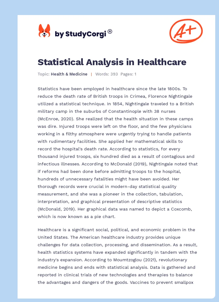 Statistical Analysis in Healthcare. Page 1