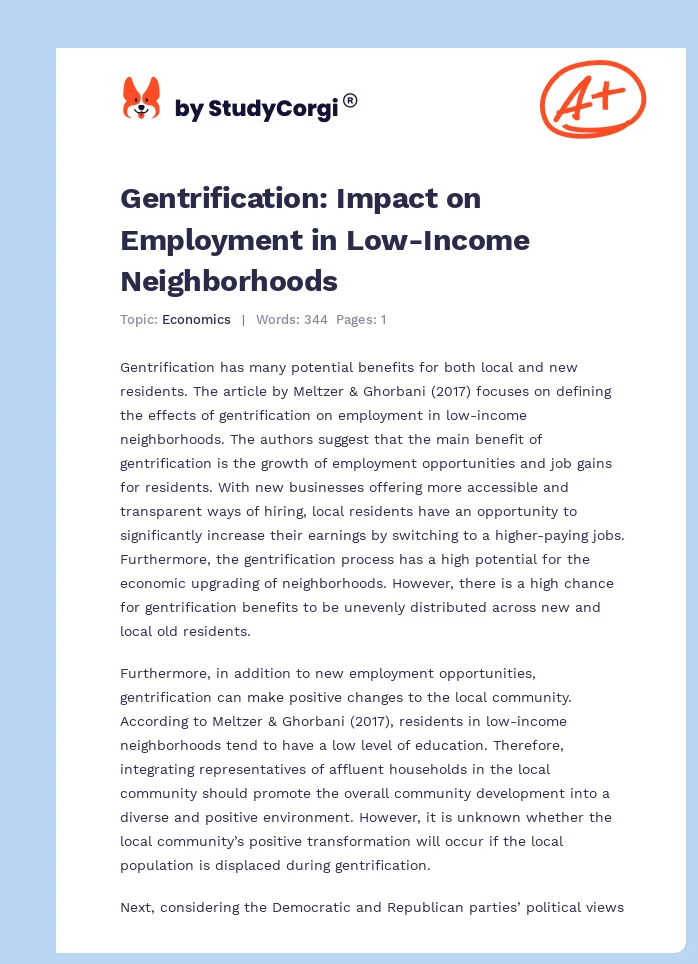 Gentrification: Impact on Employment in Low-Income Neighborhoods. Page 1