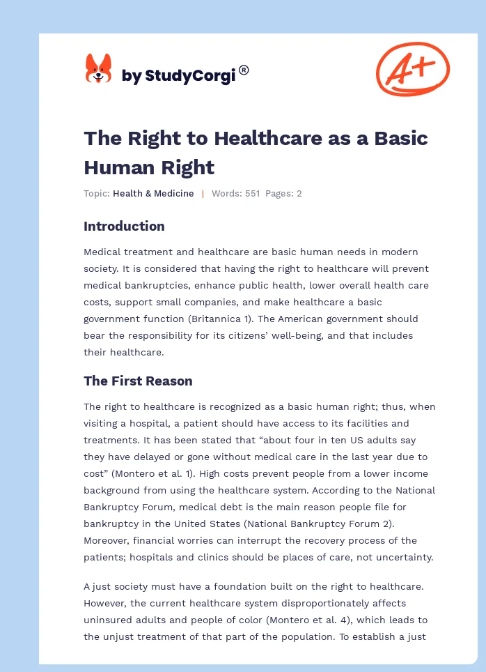 The Right to Healthcare as a Basic Human Right. Page 1