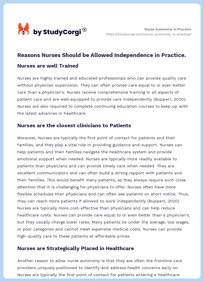 Nurse Autonomy in Practice. Page 2