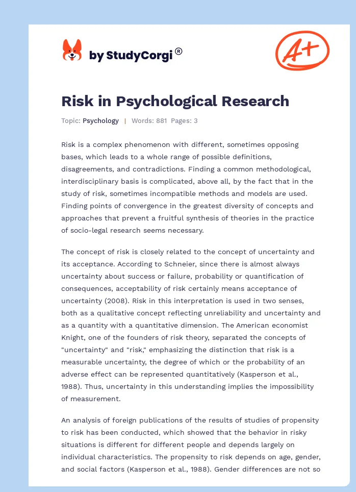Risk in Psychological Research. Page 1