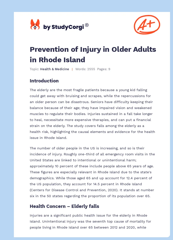 Prevention of Injury in Older Adults in Rhode Island. Page 1