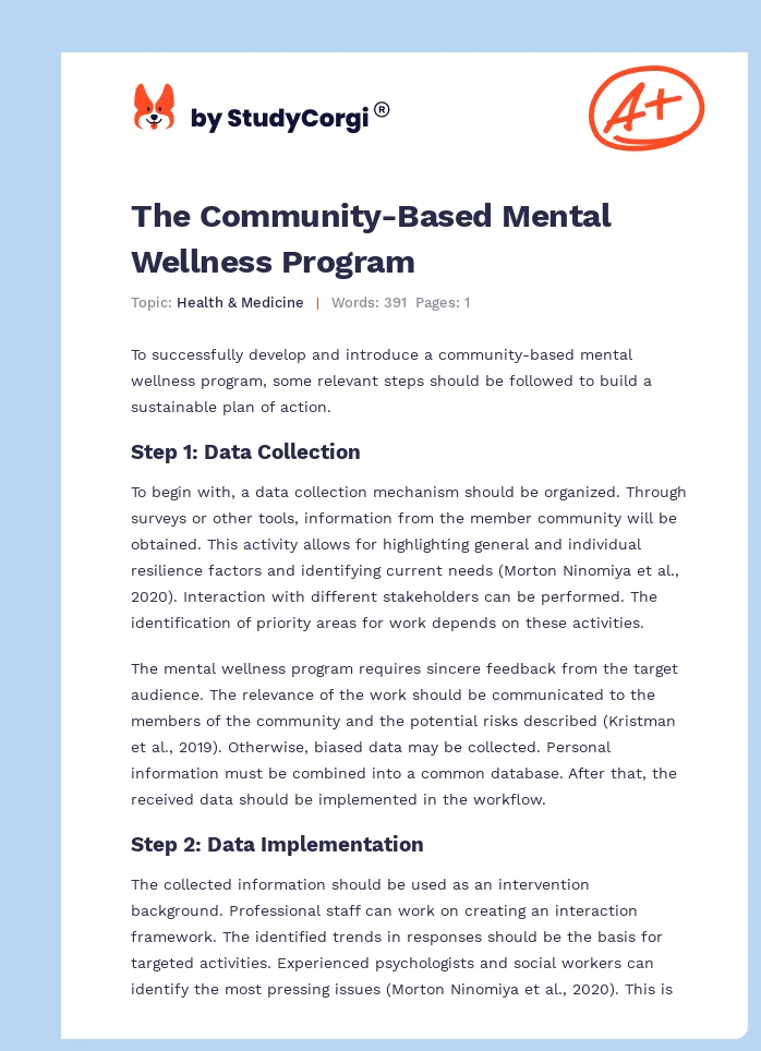 The Community-Based Mental Wellness Program. Page 1