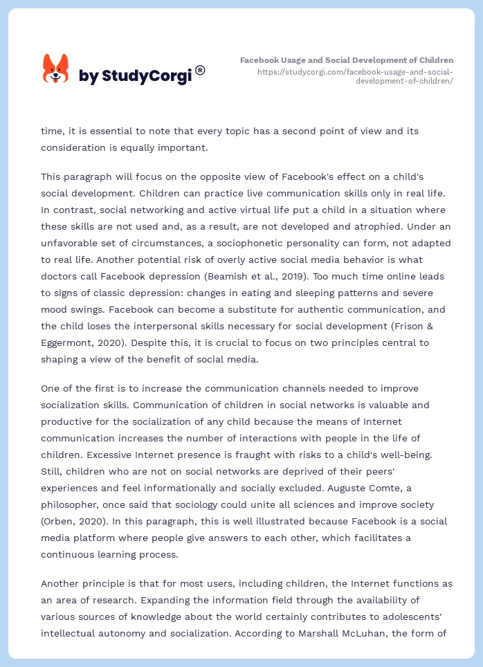 Facebook Usage and Social Development of Children. Page 2