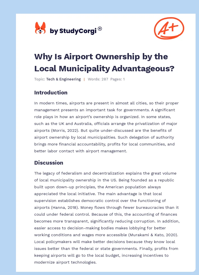 Why Is Airport Ownership by the Local Municipality Advantageous?. Page 1