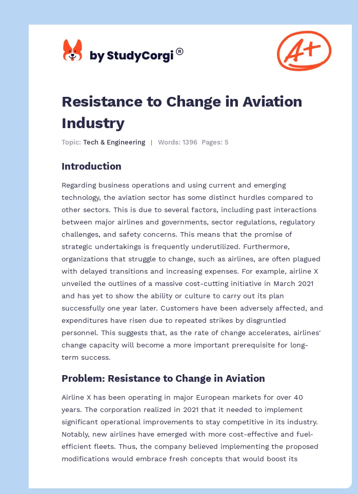 Resistance to Change in Aviation Industry. Page 1