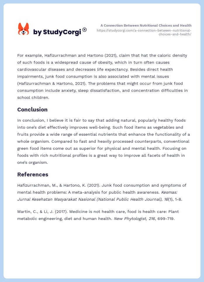 A Connection Between Nutritional Choices and Health. Page 2