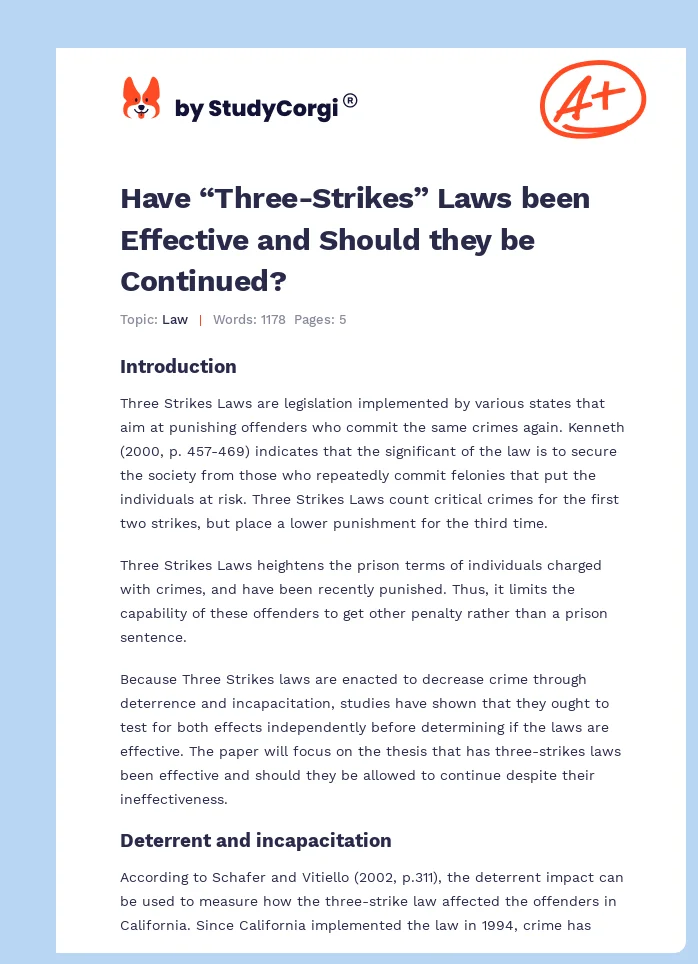 Have “Three-Strikes” Laws been Effective and Should they be Continued?. Page 1