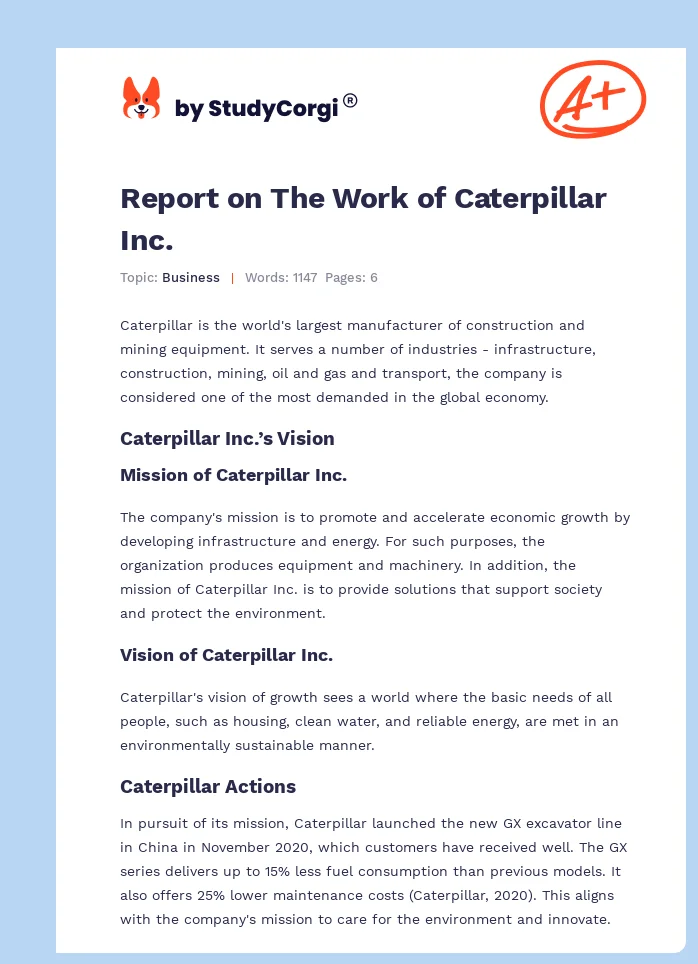 Report on The Work of Caterpillar Inc.. Page 1