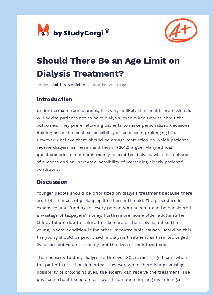 Should There Be an Age Limit on Dialysis Treatment?. Page 1