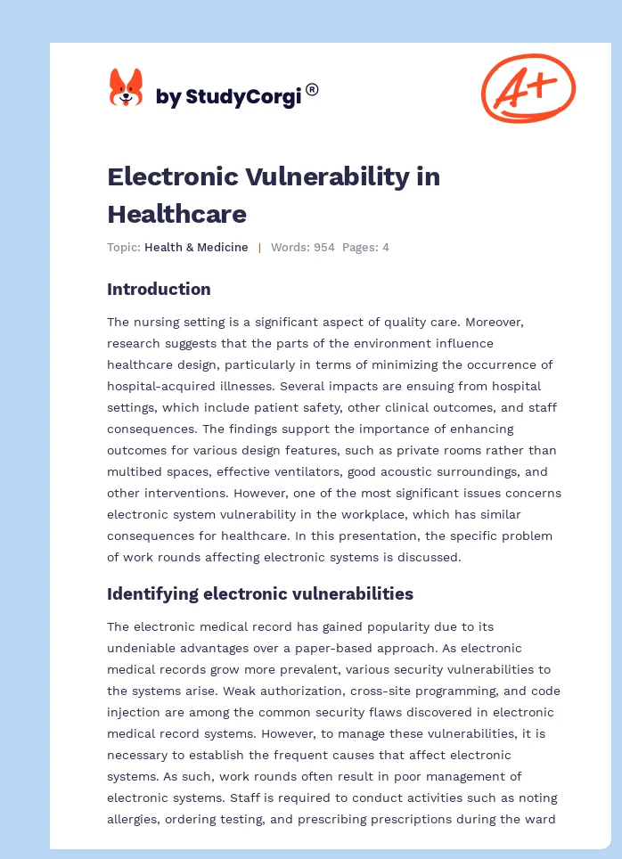 Electronic Vulnerability in Healthcare. Page 1