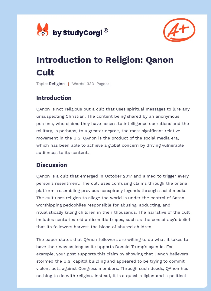 Introduction to Religion: Qanon Cult. Page 1