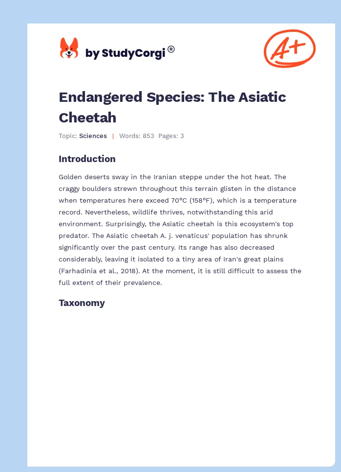 Endangered Species: The Asiatic Cheetah. Page 1