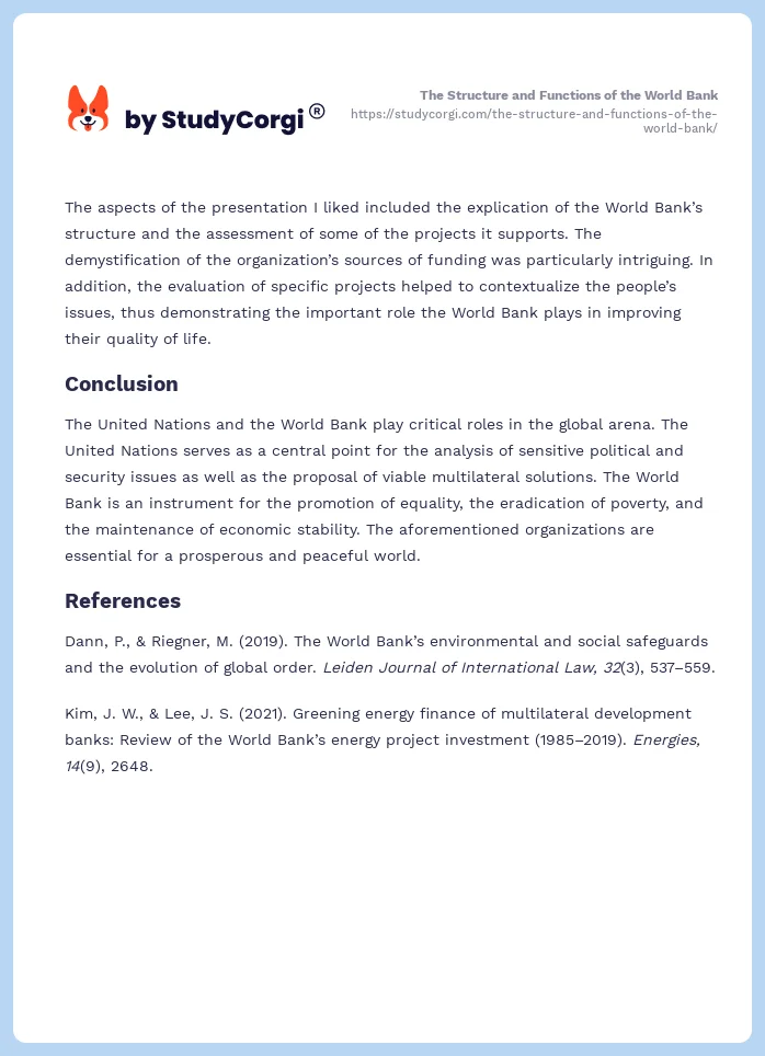 The Structure and Functions of the World Bank. Page 2
