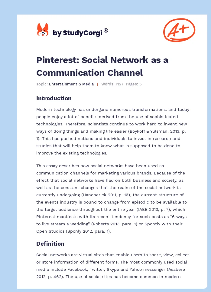 Pinterest: Social Network as a Communication Channel. Page 1